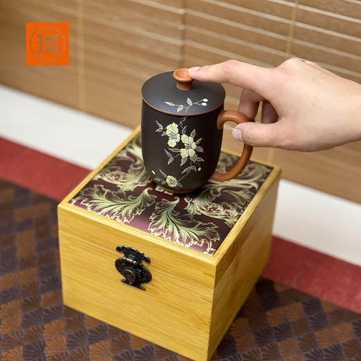 璞实茶器璞实繁花宜兴原矿大师手工粉浆彩绘紫砂杯礼品定制泡茶礼盒装 商品图7