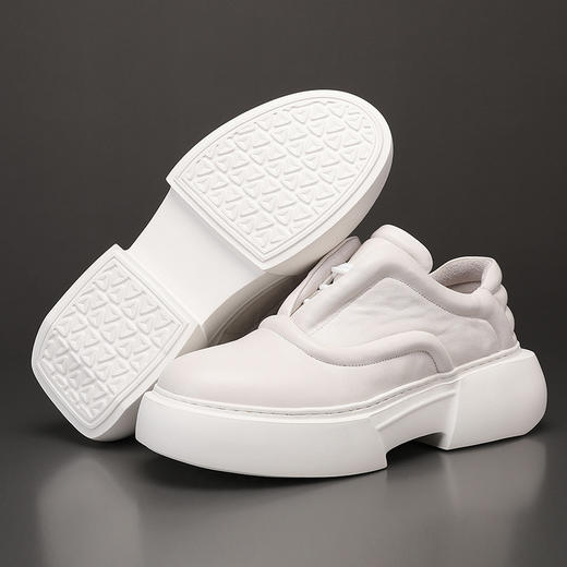 乐福鞋男真皮头层牛皮低帮小白鞋懒人鞋潮流透气增高厚底休闲板鞋 商品图1