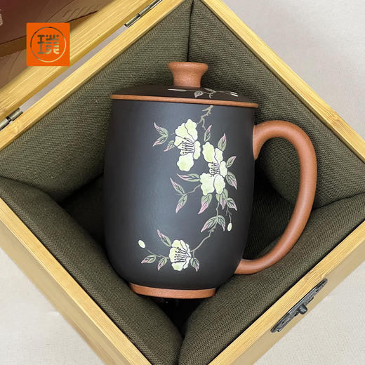 璞实茶器璞实繁花宜兴原矿大师手工粉浆彩绘紫砂杯礼品定制泡茶礼盒装 商品图3