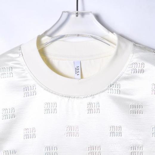 T2213早春新款时尚个性韩版拼接亮面印花字母圆领短袖T恤休闲百搭上衣 商品图2