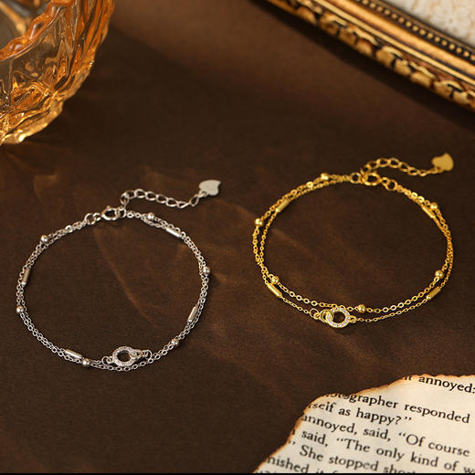 【环环相扣】S925银镶钻圆环双层叠戴圆珠手链【BF-BRS3087】 商品图0