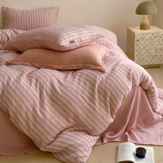 【出生婴幼儿可用】全棉色织提花有氧纱四件套 超柔软糯双层纱透气亲肤套件 商品图3