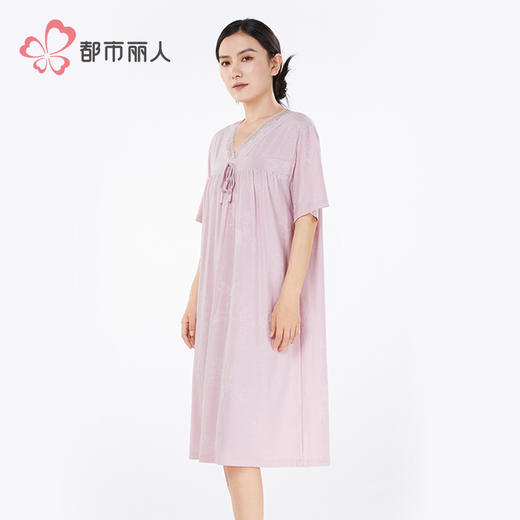 都市丽人女士正价棉质短袖裙薄针织提花好睡好眠短袖类LHH6D4 商品图2