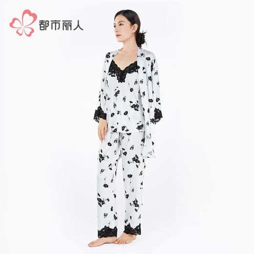 都市丽人女士丝质三件套薄冰雪丝印花好睡好眠三件套LHH5A1 商品图3