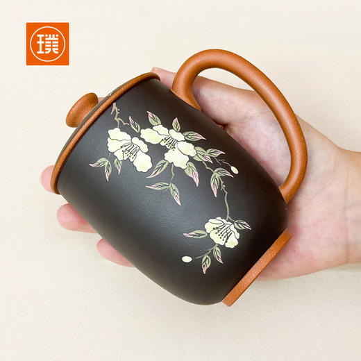 璞实茶器璞实繁花宜兴原矿大师手工粉浆彩绘紫砂杯礼品定制泡茶礼盒装 商品图6