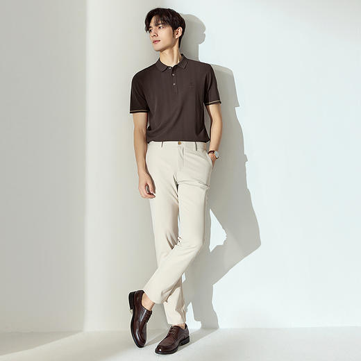 【高端系列】柒牌男士短袖polo衫夏季新款条纹提花伊力特弹力上衣128T71220 商品图3