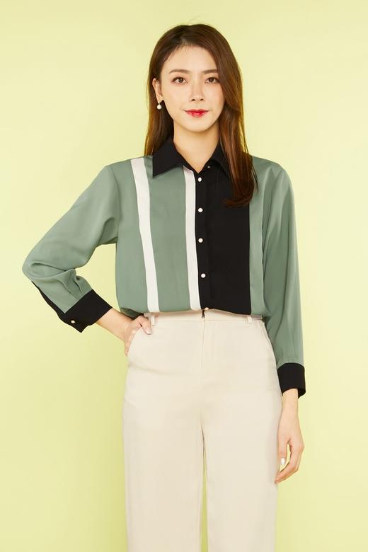 LNNNS 时尚黑白绿撞色衬衣 11481 商品图0