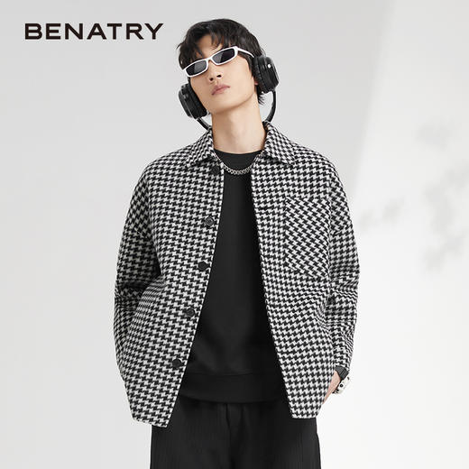 贝纳川时尚千鸟格格纹翻领衬衫式羊毛外套ECK419001 商品图5