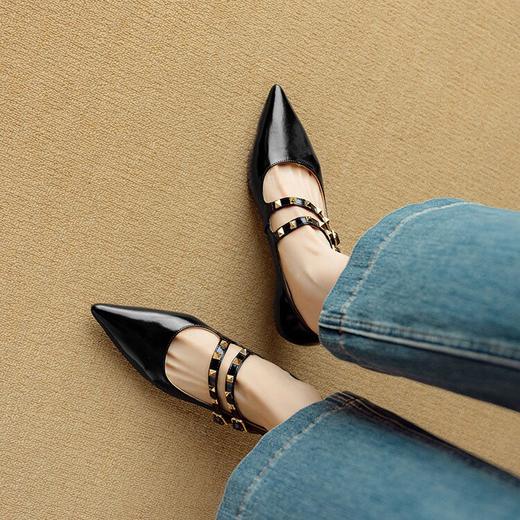 【预售5天】英伦风双条带小猫跟尖头浅口高跟鞋牛皮里外全皮时尚单鞋DB&M6167 商品图3