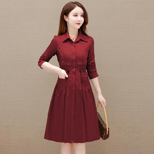 QYMXQD-DY03-Y 连衣裙式风衣时尚翻领单排扣休闲外套中长款纯色春季新款外搭 商品图1