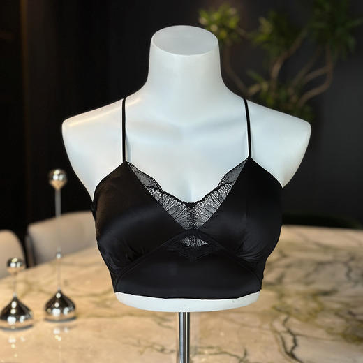 【假日邂逅】官网2680！LP同款16姆米素绉缎桑蚕丝真丝蕾丝文胸美背  交叉肩带美背柔弹薄杯内衣 商品图10