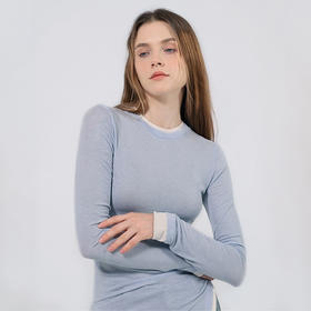 【2件9折】【Petit Bari】(多色)不对称假两件显瘦开衩T恤长袖设计感舒适亲肤