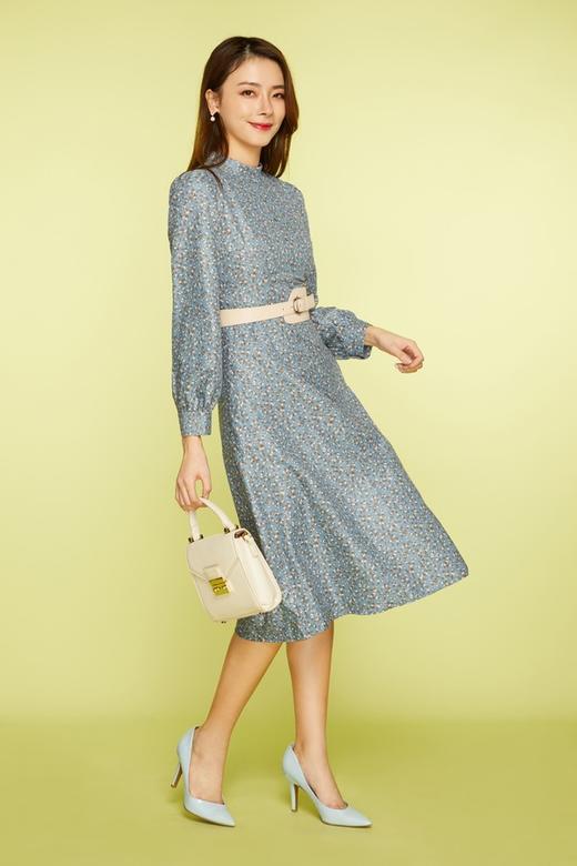 L.Fleuri 杏色皮带收腰碎花连衣裙（不含腰带） 11463 商品图1