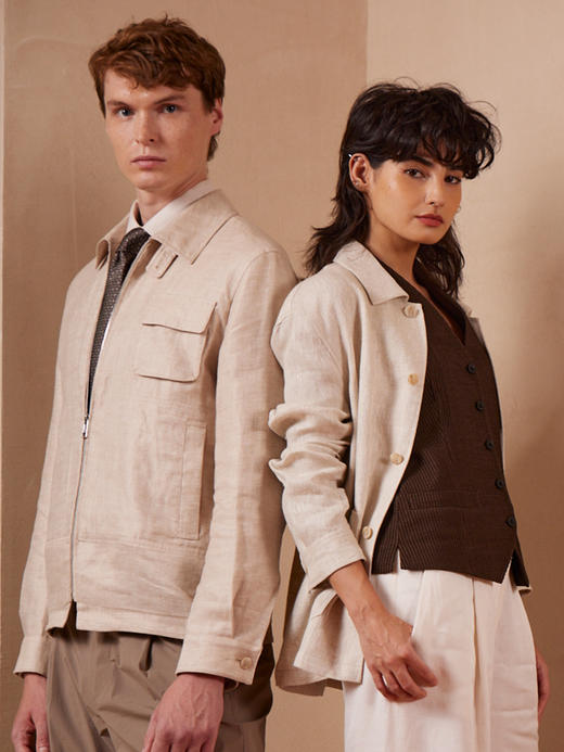 【共享衣橱】callisto亚麻人字纹翻领短外套 商品图2