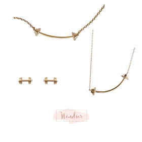 LHWINDSOR 原创设计运动系列微笑的杠铃手链项链耳钉套装