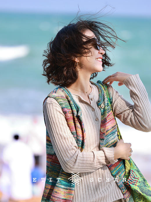 PETIT SCHAN小闪 CLO#725 Wild wind 旷野的风 新疆长绒棉纯棉渐变无袖针织开衫春夏法式度假感花衫马甲背心 商品图0