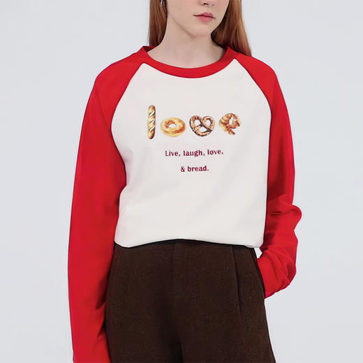 【2件9折】【Petit Bari】面包印花宽松插肩长袖T恤休闲 商品图0