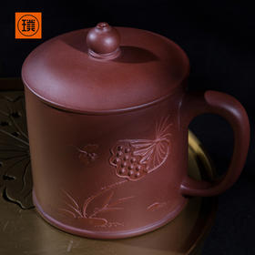 璞实茶器养正宜兴紫砂盖杯莲蓬杯手工原矿手工泥绘紫砂杯礼盒定制