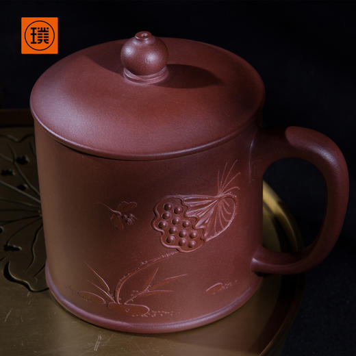 璞实茶器养正宜兴紫砂盖杯莲蓬杯手工原矿手工泥绘紫砂杯礼盒定制 商品图0