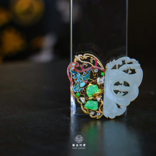龢盒原创 半城烟云，半城繁华 时光如烟，蝶舞双面古玉胸针 商品图0