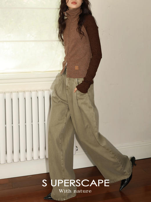 SUPERSCAPE素舶 翻褶显瘦休闲宽松阔腿彩色牛仔裤 商品图0