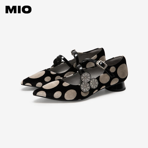 MIO米奥低跟尖头玛丽珍鞋商务通勤复古饰扣女单鞋M251440446 商品图2