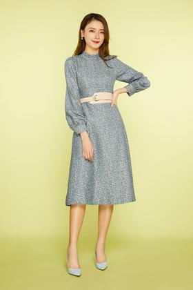 L.Fleuri 杏色皮带收腰碎花连衣裙（不含腰带） 11463