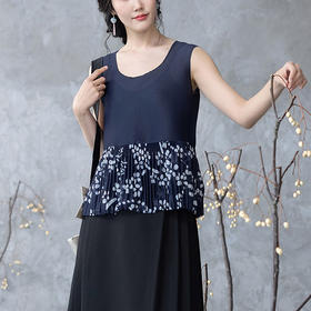 【林栖设计小店】压褶拼接传统印花背心2025春季新品复古肌理感无袖上衣女1951101