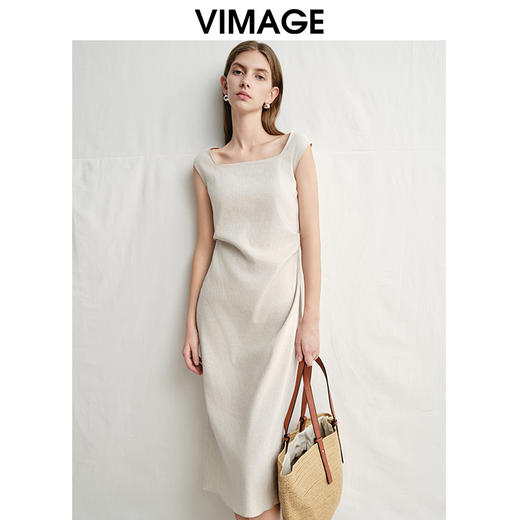 VIMAGE纬漫纪修身显瘦收腰a字小众设计无袖连衣裙2025夏新款V2307906 商品图3