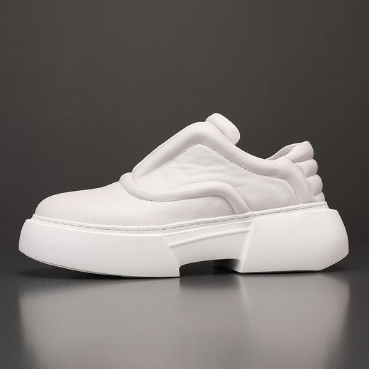 乐福鞋男真皮头层牛皮低帮小白鞋懒人鞋潮流透气增高厚底休闲板鞋 商品图6