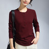 丁摩 春季女装长袖T恤女新款修身打底衫打褶圆领纽扣休闲女式t小衫5ZF-M655 商品缩略图1