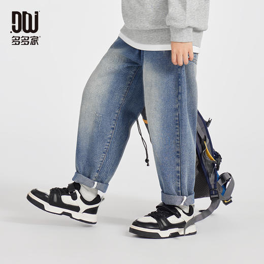 【团购价59.9】多多家男童牛仔裤2025新款春秋季儿童中大童复古洋气休闲刺绣裤子10383 商品图1