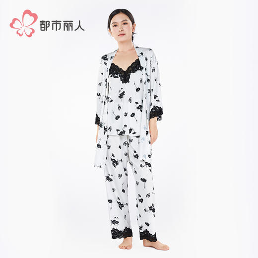 都市丽人女士丝质三件套薄冰雪丝印花好睡好眠三件套LHH5A1 商品图1