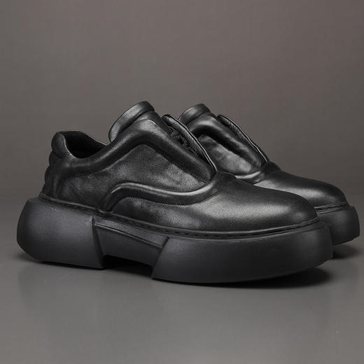 乐福鞋男真皮头层牛皮低帮小白鞋懒人鞋潮流透气增高厚底休闲板鞋 商品图2