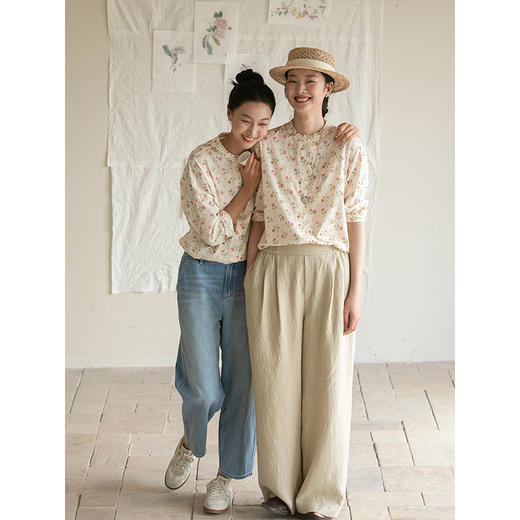 牧衣游原创 汉麻净色裤子女新款宽松质朴轻薄百搭阔腿休闲裤 情念 商品图3