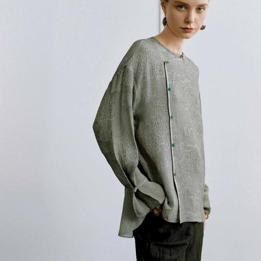 顺丰包邮洛诗琳45451春夏新款高级感新中式立体提花国风衬衫365 商品图2