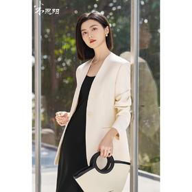 米思阳2026春季新款时尚无领通勤风西装高级感挺阔修身醋酸上衣女
