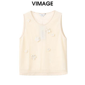 VIMAGE纬漫纪镂空无袖度假风白色小上衣2025春夏季新款V2313913