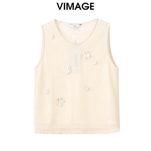 VIMAGE纬漫纪镂空无袖度假风白色小上衣2025春夏季新款V2313913 商品图0