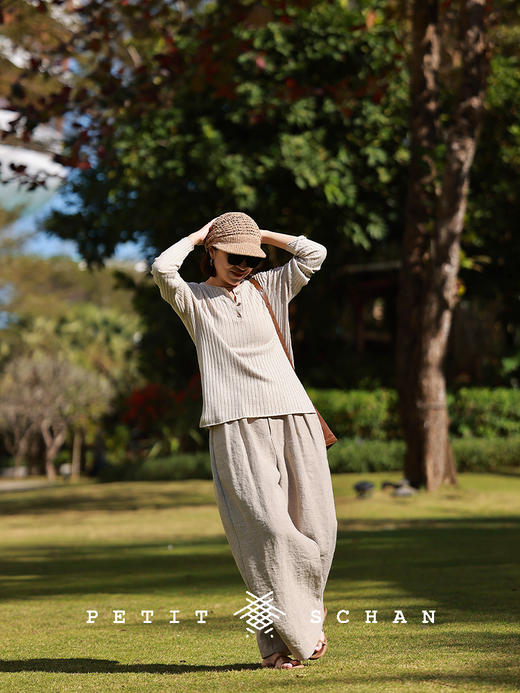 PETIT SCHAN小闪 CLO#728 Invisible 无形 桑蚕丝棉麻竖坑条可打底可外穿四季款亨利领针织衫 商品图9