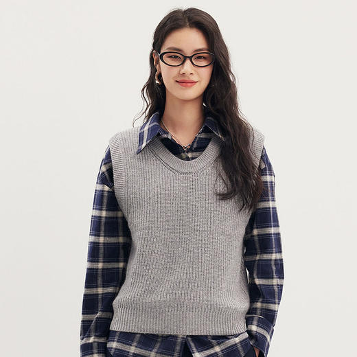 棉仓346699004-vip初棉方圆领羊毛混纺薄款马甲 商品图0