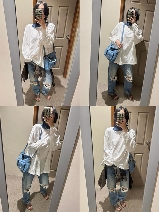 HIDEMI 【当当同款】极简圆领廓形落肩款oversize长袖基础款宽松t恤 奶油青柠绿/黑色/白色/浅灰 商品图5