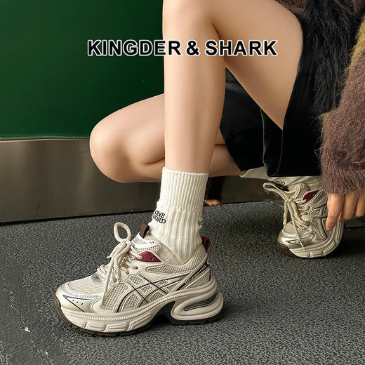 经典鲨女鞋2025年春季新款韩版网状透气舒适休闲跑步鞋老爹鞋KW160-517061 商品图0