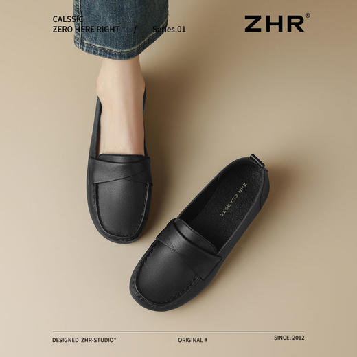 ZHR则则软底豆豆鞋百搭平底单鞋2025新款一脚蹬乐福鞋黑色通勤鞋 商品图5