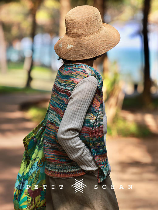 PETIT SCHAN小闪 CLO#725 Wild wind 旷野的风 新疆长绒棉纯棉渐变无袖针织开衫春夏法式度假感花衫马甲背心 商品图2