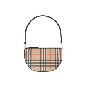 Burberry博柏利 Olympia 系列 Vintag经典格纹印花 棉拼聚氨酯 腋下包半月包单肩手提包 常规 女款 米色