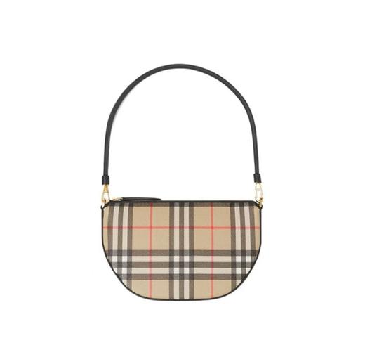 Burberry博柏利 Olympia 系列 Vintag经典格纹印花 棉拼聚氨酯 腋下包半月包单肩手提包 常规 女款 米色 商品图0