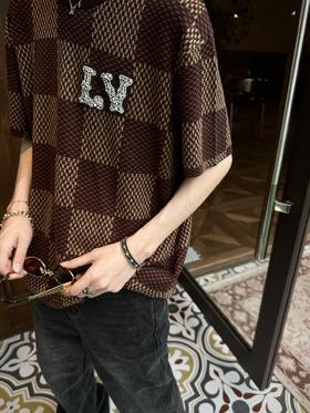 驴家 水钻格纹针织短袖