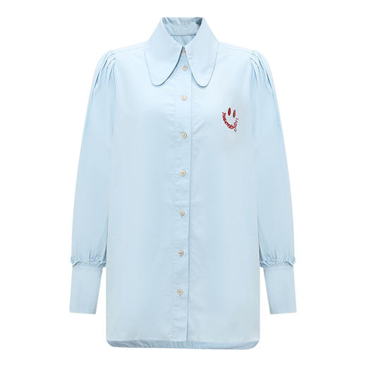 【2件9折】【Petit Bari】笑脸刺绣长袖衬衫复古宽松衬衫简约休闲百搭 商品图1