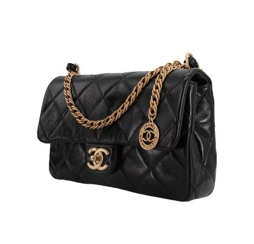 CHANEL香奈儿 CF 23S 金币款菱格纹链条 小羊皮 翻盖包手提单肩斜挎包 小号 女款 黑色 商品图0